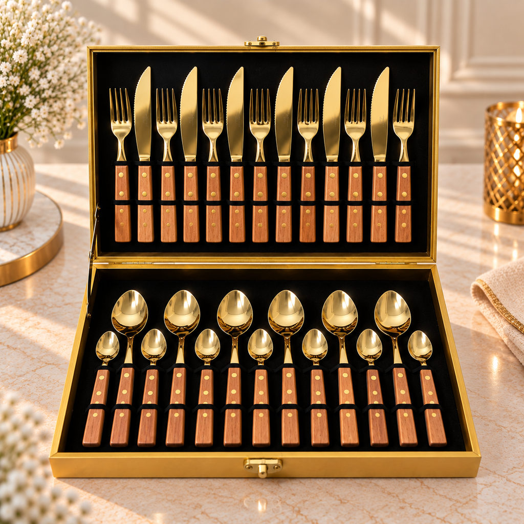 Royal Wood 24 Pcs Gold Cutlery Set