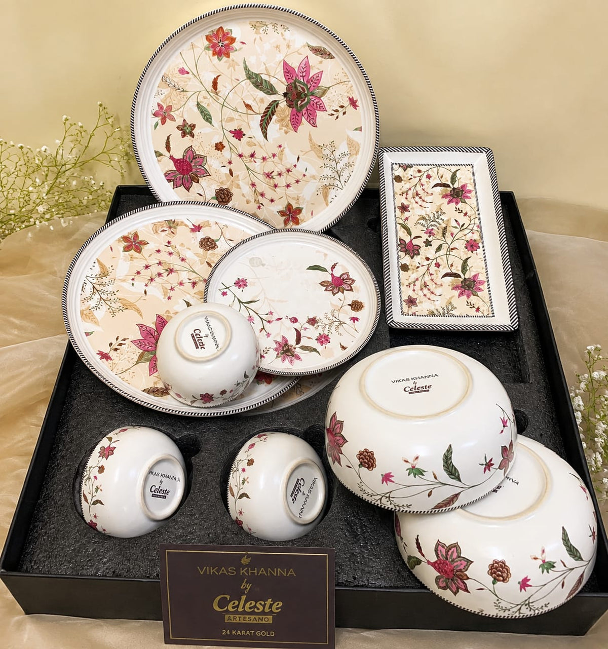 Anar flower design of 21 pcs dinner set | Celeste Artesano