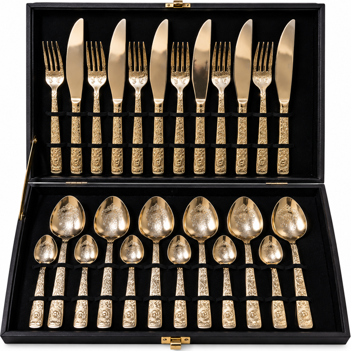 Royal Scrollwork Champagne Gold Cutlery Set – 24 Pcs