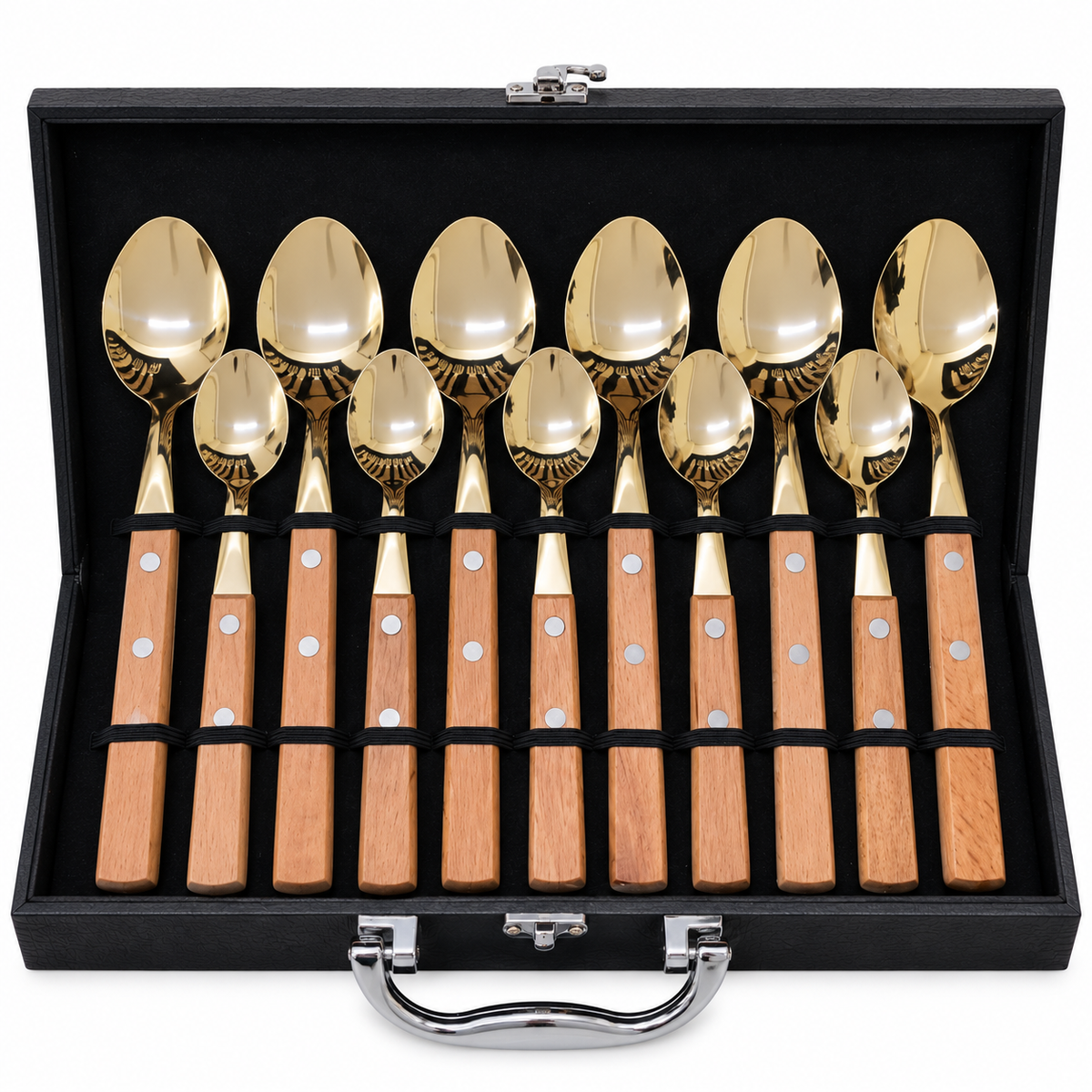 Royal Wood Champagne Gold Cutlery Set – 24 Pcs