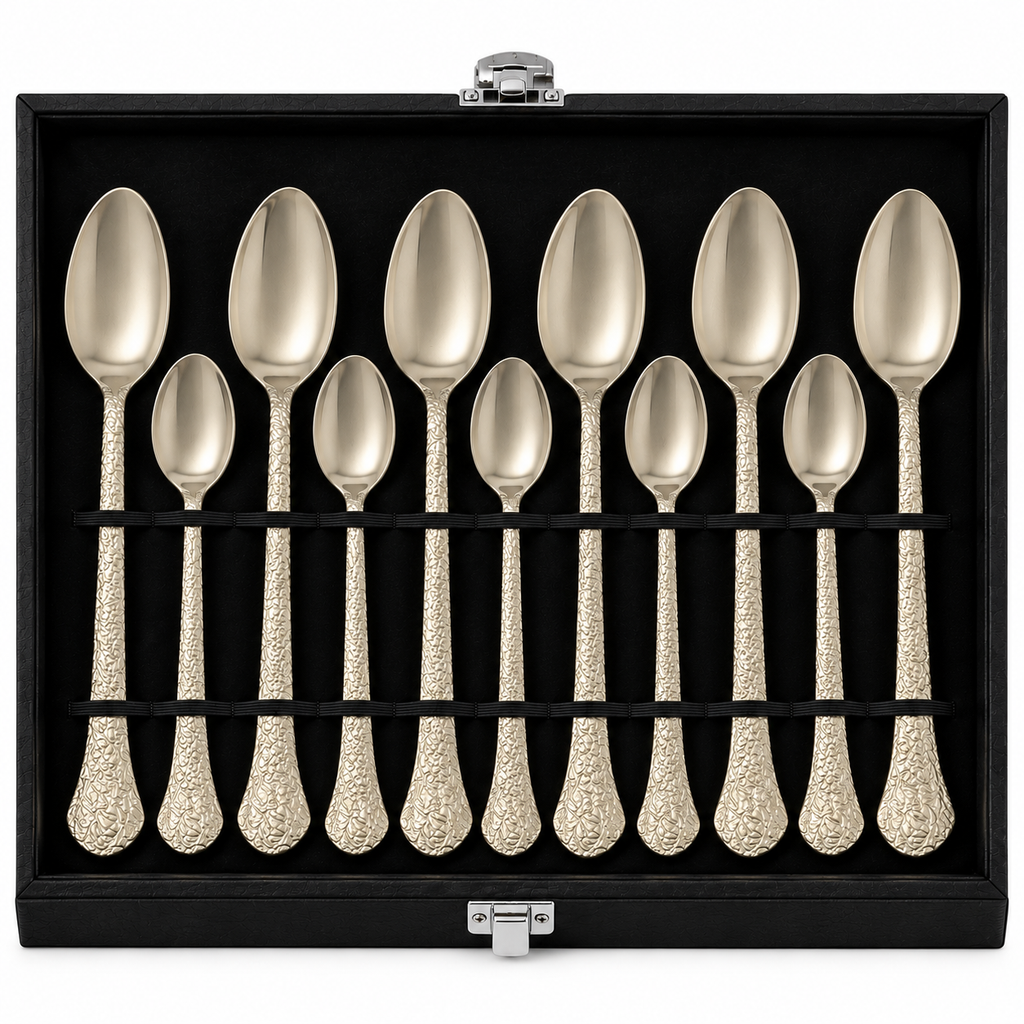 Hammered Champagne Gold Cutlery Set – 24 Pcs