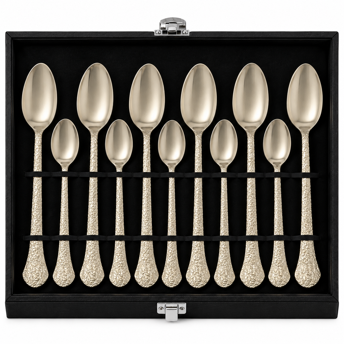 Hammered Champagne Gold Cutlery Set – 24 Pcs