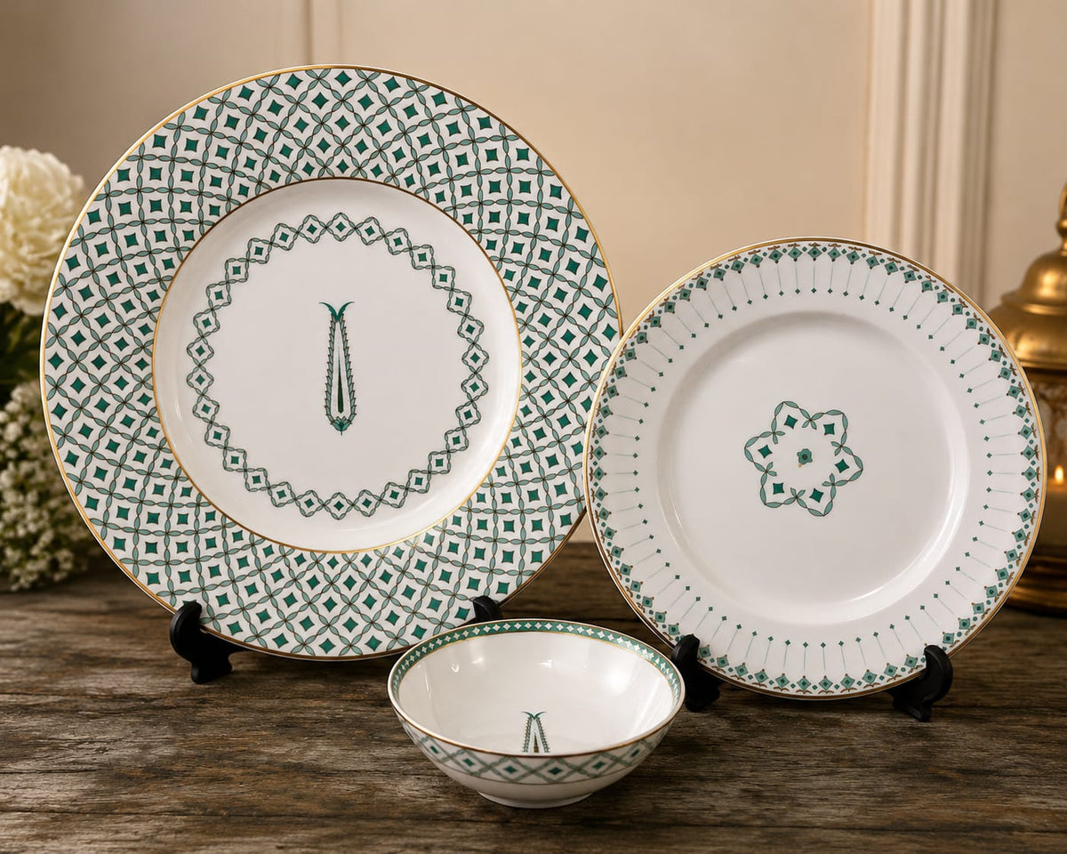 Mint Green Leaf Collection 28-Piece Luxury Dinner Set
