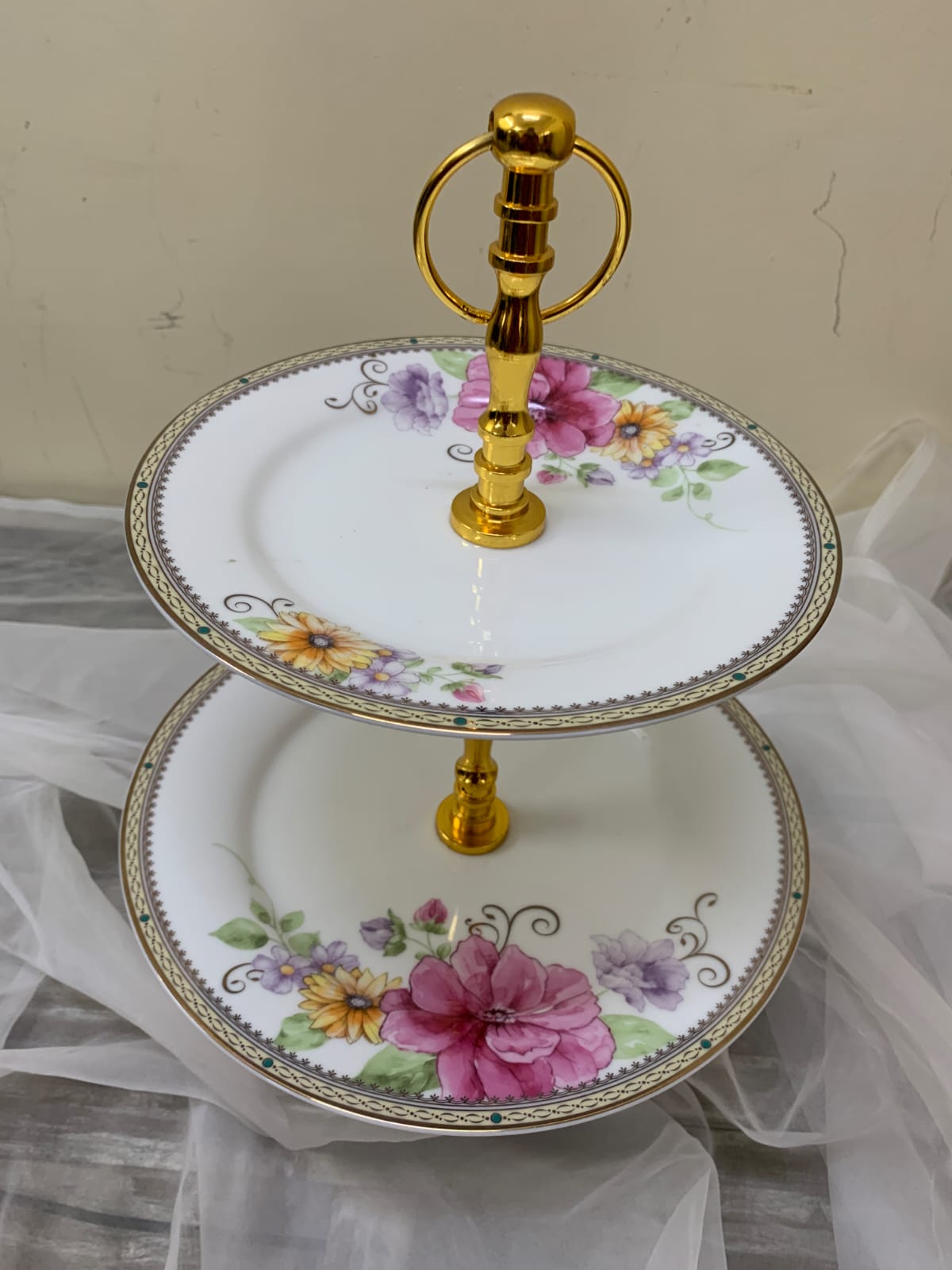 Pink Flora Two-Tier Stand – Elegant Floral Collection